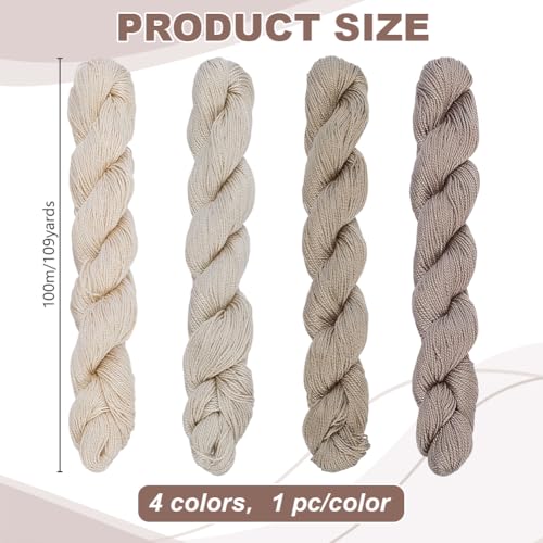 FREEBLOSS 4 Pcs Sashiko Thread Skein 100M * 4 Khaki Colors - color: Beige Theme
