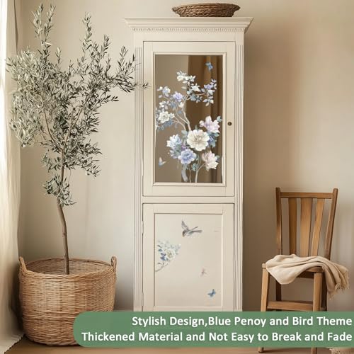 Floral Rub on Transfer for Furniture Wood Glass DIY - color: Spring Blue Penoy