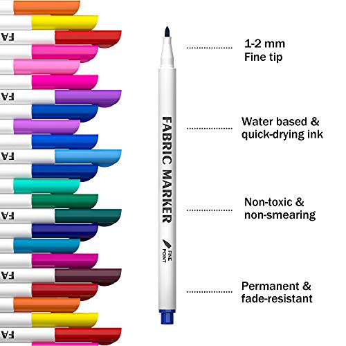 Fabric Markers, Lelix 36 Colors Permanent Fabric Pens for Writing Painting on T-Shirts Clothes Sneakers Canvas, Child Safe & Non-Toxic for Kids Adults - color: 36 Colors