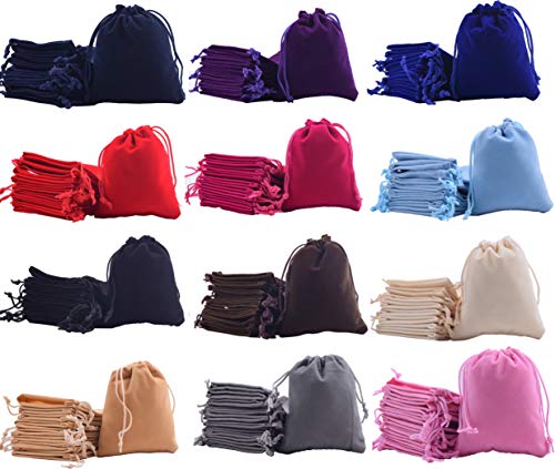 Sansam 24pcs 12 Colors Mixed Drawstrings Velvet Bags for Jewelry, Gift, Wedding Favors, Candy Bags, Party Favors, 4.8x6.0'' - color: Mixed, size: 1 Count (Pack of 24)