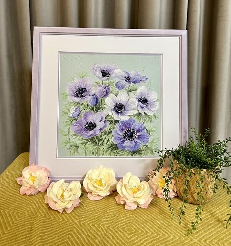 RIOLIS 2176 Purple Anemones Counted Cross Stitch Kit 11.75 x 11.75 in - style: Purple Anemones 2176