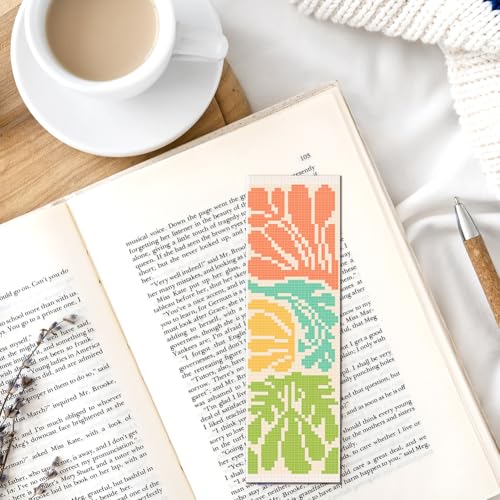 FREEBLOSS 6 Set Cross Stitch Bookmark Kit Abstract Flowers Pattern Stamped Cross Stitch Kit 11CT Embroidery Kits with Instructions for Beginners Adult 20x6cm/8x2.4inch - style: Minimalist Art