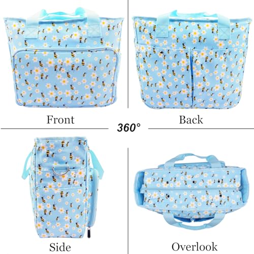 Knitting Bags and Totes Organizers Large Crochet Bag(Blue Bee) - color: Blue Bee