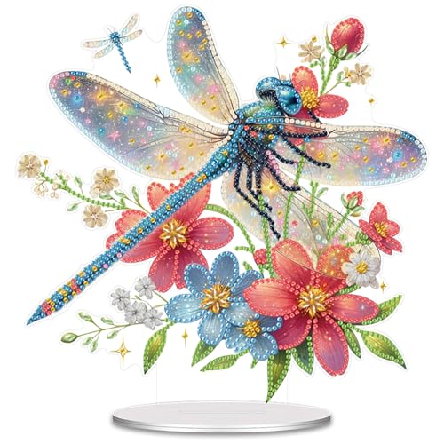 POETRYDRAW Diamond Art Ornament Desktop Kit Dragonfly, Stand Up Diamonds Painting Ornament for Adults, 5D DIY Special Diamond Gem Craft Tabletop Placement Board Kit - color: Dragonfly