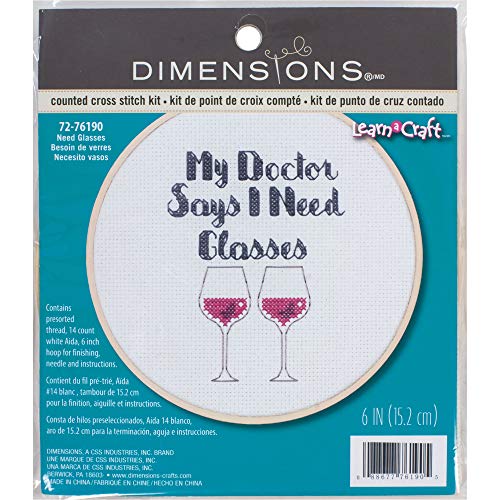 Dimensions 72-76190 Need Glasses Counted Cross Stich Kit, 14 White Aida, 6" Diameter - color: Need Glasses