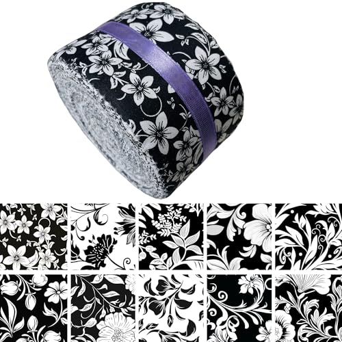 40P Cotton Jelly Roll Fabric Strips for Quilting and Sewing,Black&White - color: Black and White Floral