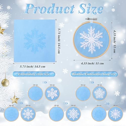Roowest 6 Sets Christmas Embroidery Kits Snowflake Ornament DIY,Blue - color: Blue