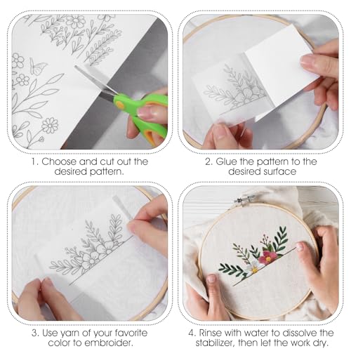 Ouligay 26 PCS Water Soluble Embroidery Patterns Water Soluble Embroidery Paper Wildflowers Stick and Stitch Embroidery Paper Floral Embroidery Transfer Paper for DIY Hand Sewing