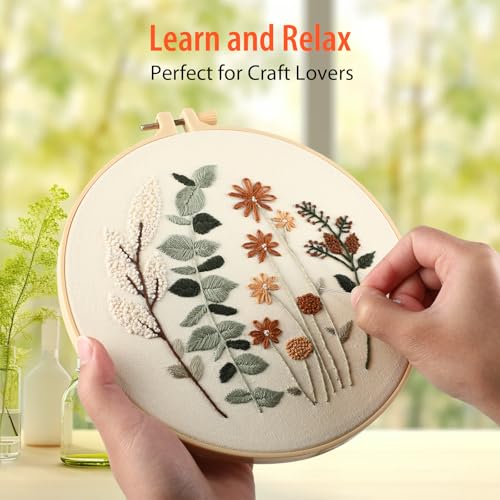 Beginner Flower Embroidery Kit for Adults, Pre-Printed with Video Tutorial - color: flower