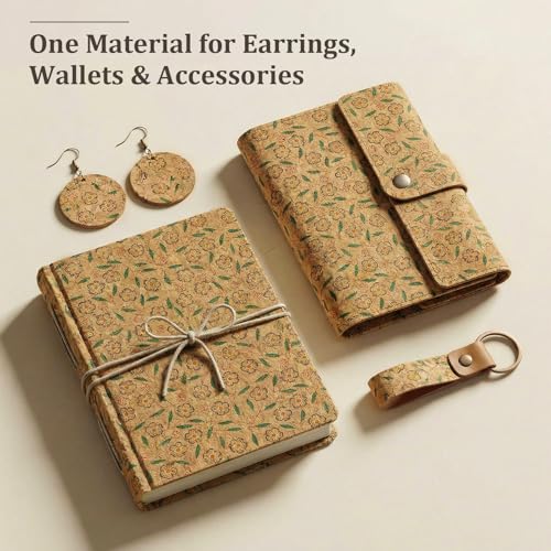 SorenCut Cork Fabric Roll 12 x 52 Inch – Blue Flower Print Cork Leather Fabric for Earrings, Bow Making, Bags, Wallets & DIY Sewing Projects – Vegan Leather Alternative Craft Sheet - color: Blue Flowers