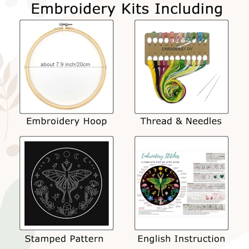 Nuberlic Moth Embroidery Kits for Beginners,Cross Stitch Kits - color: Moth