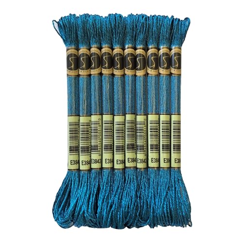 8 Meters 12 Strands Metallic Embroidery Floss Cross Stitch Needlework Thread, Metallic Electric Blue, 10 Skeins - color: Metallic Electric Blue