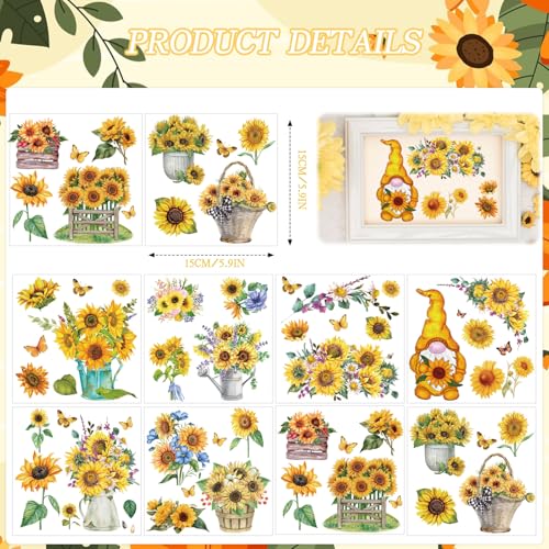 Wxiben 12 Pcs Sunflower Gnome Rub on Transfers for Crafts and Furniture - style: Sunflower
