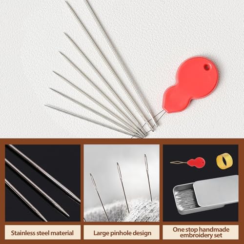 Uloryce 40 Pcs Large Eye Hand Sewing Needles Kit - Stainless Steel for Effortless Threading (7 Sizes, Threader & Thimble) for Embroidery, Quilting, Crafts, Repair, Cross Stitch