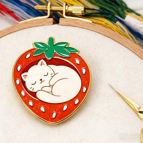 Magnetic Needle Minder, Needle Minder for Cross Stitch Embroidery Sewing, Cute Funny Needleminder Needle Holder, Strong Magnet Needle Nanny, Gift for Women Stitch Lovers, (Strawberry Cat) - color: Strawberry Cat