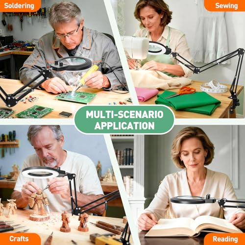 Magnifying Glass with Light, Overhead Knob Magnifier Lamp 12X - size: 12X 35in Adjustable Arm