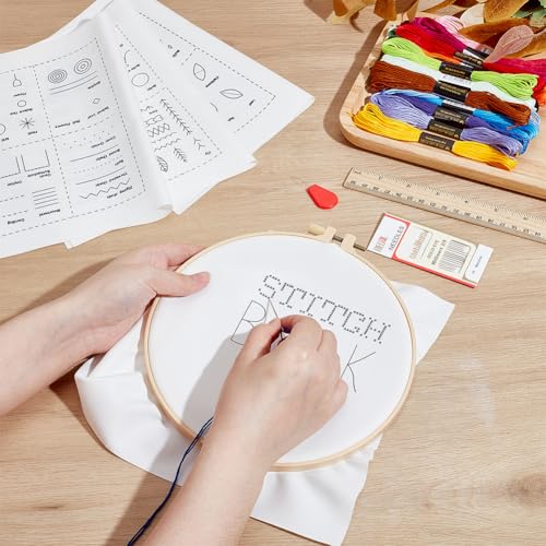 PLIGREAT DIY Stitch Book Embroidery for Beginner Adults, Embroidery Stitch Guide Sewing Practice Samplers Set with 24 Colors Embroideries Floss, 2 Threaders, 1 Set of 16 Needles, 4 Pages