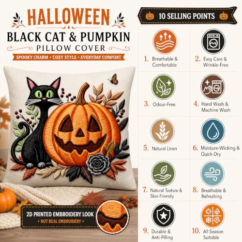 Halloween Pumpkin Black Cat Linen Pillow Cover 18x18 for Couch - color: Pa10060, size: 18" x 18" (Pack of 1)