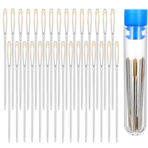 30PCS Cross Stitch Needles Size 22 Stainless Steel Large Eye Hand Sewing Needles with Transparent Box Needlepoint Needle