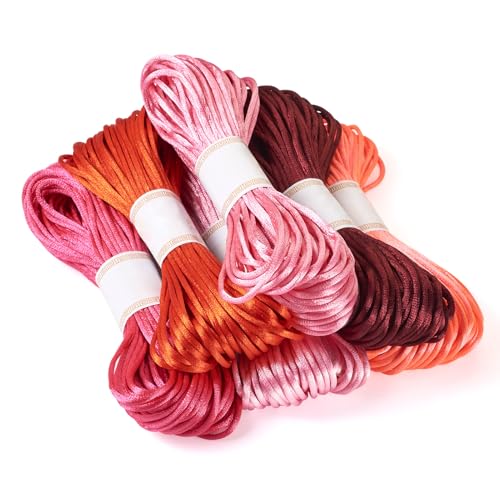 Elecrelive 126 Yards 3mm Rattail Silk Cords Pink Red Knitting Rope - color: Red Pink