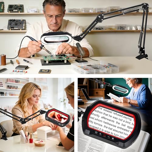 15X Rectangle 3-Section Magnifying Glass with Light and Clamp-Red - color: Red, size: 15X