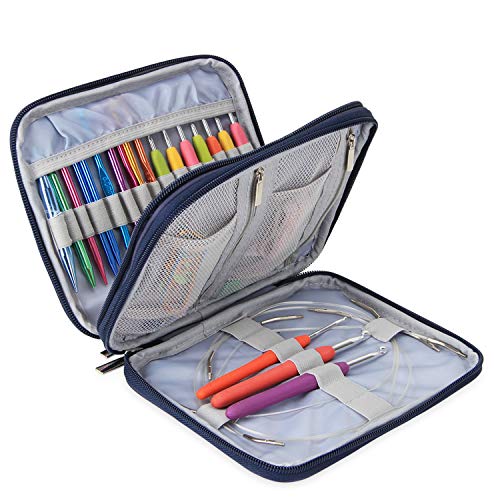 Teamoy Crochet Hook Organizer Case, Empty Crochet Hook Holder, Cats Blue - color: Cats Blue