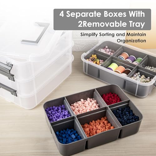 CraftGenes Craft Organizers and Storage, 4-Tier 10 Qt Box, 2 Trays, Grey - color: Grey