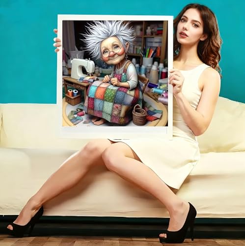 JFYHAB DIY Diamond Art Kits for Adults,Diamond Painting Kits for Adults, Cartoon Grandma Full Drill Diamond Paintings for Beginners, 5D Paint with Diamonds Pictures Gem DIY Crafts Kits 12X12 Inch