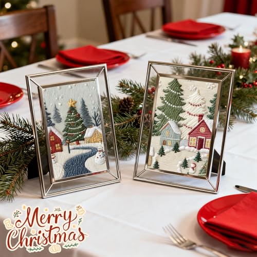 Peryiter 6 Sets Christmas Embroidery Kits for Beginners