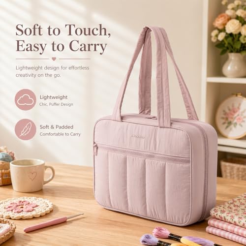 AMOIGEE Sewing Bag Organizer with 17 Clear Pockets and Tool Holders - color: Blush Pink