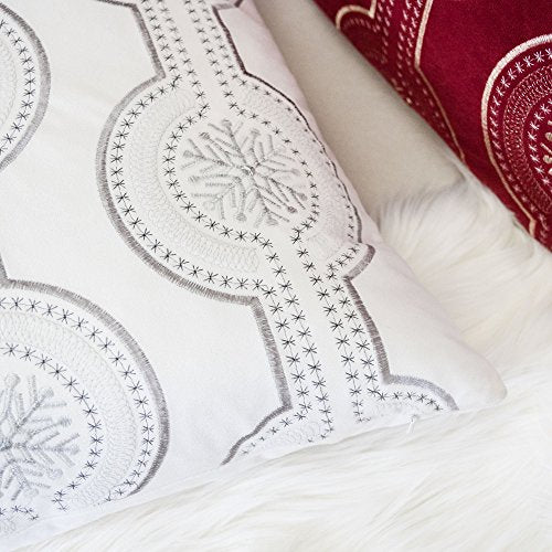 Embroidery White Velvet Throw Pillow Cover, Merry Christmas Series Snowflake Drop Luxury Soft Fuzzy Cozy Warm Slik Gift Square Couch Cushion Pillow Case 20 x 20 Inch, Cover Only - color: Snow Drop-white