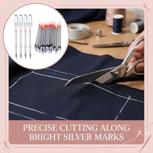 54 Pcs Leather Marking Pen Silver Fabric Markers Pens Temporary Clothes Marking Pens 4 Pcs Pen with 50 Pc Silver Leather Markers Refills for Sewing DIY Dressmaking Quilting Supplies