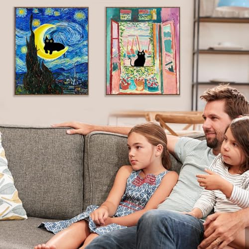 4 Pack Black Cat Starry Sky Flower Stamped Cross Stitch Kits for Adults - color: 4 Pack Cat Cross Stitch 12x16in