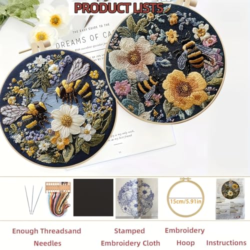 Embroidery Kit for Beginners,Adults DIY Starter Kit,Cross Stitching with Flower Stamped Patterns,Hoop,Tools,Colorful Threads with Needles-B - color: B-Two Flower