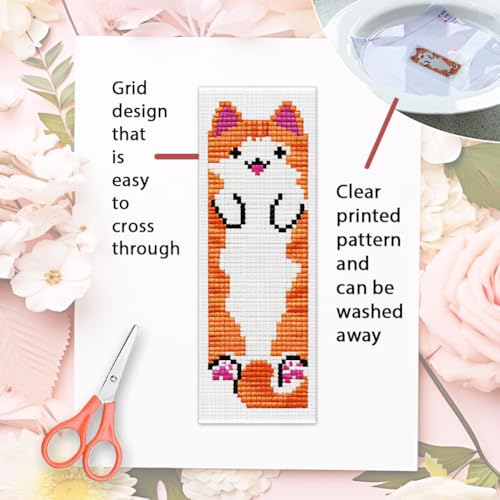 ORIGACH 6 Set Vivid Cute Cat Cross Stitch Bookmark Kit for Beginner - style: Cat