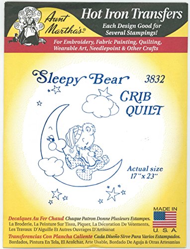 Sleepy Bear Crib Quilt Aunt Martha's Hot Iron Embroidery Transfer