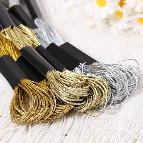 6 Skeins Metallic Embroidery Threads (Gold+Light Gold+Silver) - color: Gold+Light Gold+Silver