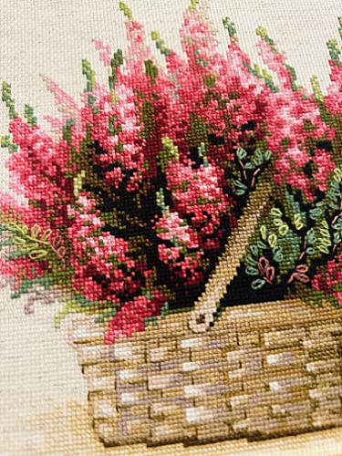 RIOLIS - Scottish Heather 1324, Cross Stitch Kits 9.75"x9.75", Cross Stitch Kits for Adults, Counted Cross Stitch Kits, Embroidery Kit for Beginners & Advanced, Floral Crossstitching Kits