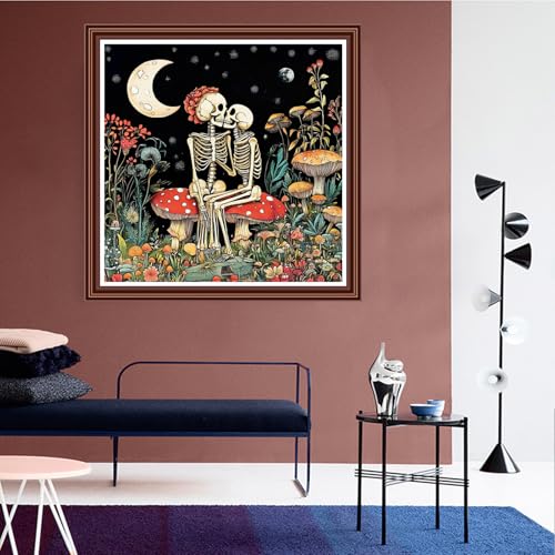 Dimensean Counted Cross Stitch Kit for Beginners, 11CT Unprinted Cross-Stitch Kit Easy Patterns Needlepoint Kit Cross Stitching Embroidery Kit Supplies-Skeleton Couple 18x18 inch - color: ColorDIY09