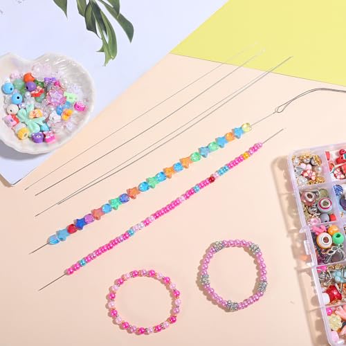 6 Pcs Beading Needles for Jewelry Making, 6 Thickness Styles Bead Spinner Needles Long Straight Beading Thread Needle Needle-Free Beadings Supplies for Beaded Bracelets (0.4/0.5/0.6/0.7/0.8/0.9 m)