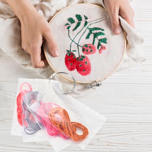 Yoption 240 Pcs Embroidery Floss Cross Stitch Bag Organizer, 240 Blank Stickers, 2 Rings and 1 Marker, DIY Craft Embroidery Sewing Storage