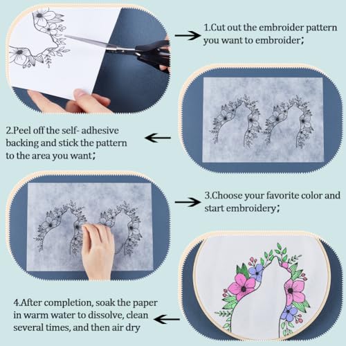 CRASPIRE 2 Sheets Black Cats Flowers Water Soluble Embroidery Patterns Stabilizers Hand Sewing Stick and Stitch A4 Transfers Fabric Wash Away Pre-Printed Self Adhesive for Beginner Cloth Sewing Lovers - style: Cat 2 Sheets