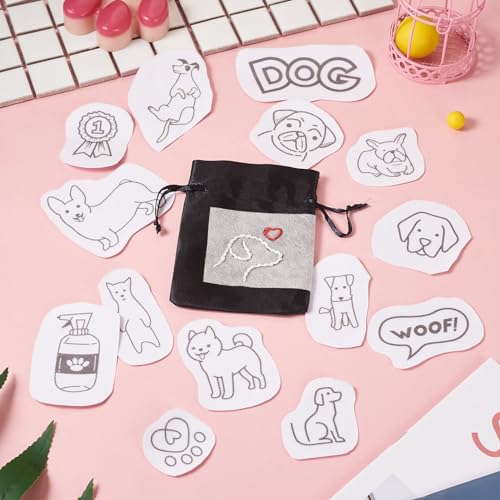 Magibeads 68 Patterns Dog Water Soluble Embroidery Patterns Puppy Paw Print Cartoon Animal Pet Stick and Stitch Transfer Embroidery Paper for Hand Sewing Beginners Starter Adult - color: Dog
