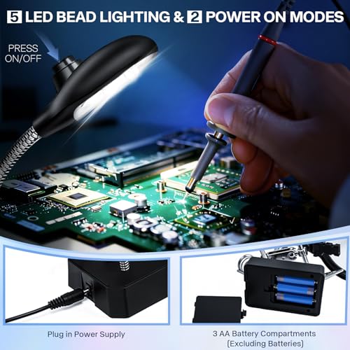 2.5X 7.5X 10X Helping Hands Magnifier Soldering Station with LED Light - color: Black-1