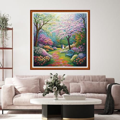 Funart Stamped Cross Stitch Kits for Beginners Full Range of Cross Stitching Preprinted Embroidery Kits for Adults, 11CT Embroidery Pattern Needlepoint Kits-Romantic Garden Trail 18x18 inch - color: ColorArt54