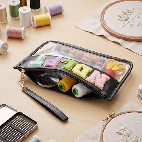 Klyyo Clyro Needlepoint Project Bag Clear Embroidery Sewing Bag Sewing Craft Organizer Storage Chenille Letter Zipper Pouch for Quilting Embroidery Knitting Stitching Cross Stitch Crochet(Black) - color: Black