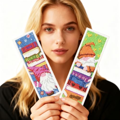 ORIGACH 6 Set Gnome Reading Cross Stitch Bookmark Kit for Beginner - style: Gnome Reading