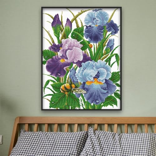 Rosyfoxes Cross Stitch Kits Stamped Full Range of Embroidery Starter Kits for Adult DIY- Printed kit Iris 2 (Printed) 11ct 3-Strands 20.9×26 inches - color: printed kit Iris 2(printed)11ct 3-strands 20.9×26 inches