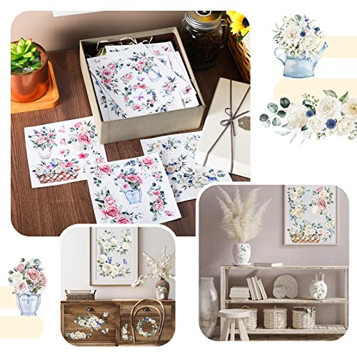 BBTO 12 Sheets Rub on Transfers for Crafts Wood Furniture DIY, 5.5" x 5.7" - style: White Rose