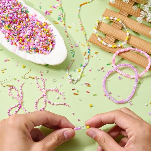 200g Glass Seed Beads Bulk Crystal Tube Bugle Beads for DIY Necklaces Bracelet Earring Crafting Jewelry Making Kit Supplies (Hot Pink) - color: Hot Pink 200g